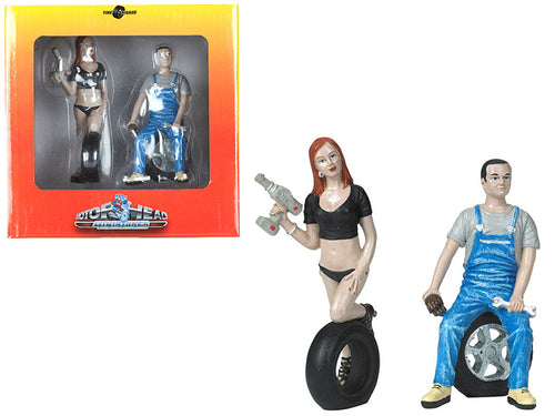 Load image into Gallery viewer, Michele and Derek Tire Brigade 2 piece Figurine Set 1/18 by Motorhead Miniatures
