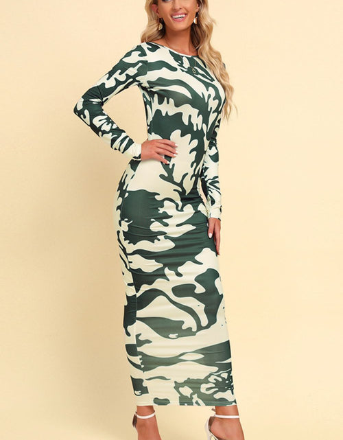 Load image into Gallery viewer, Printed Backless Long Sleeve Maxi Dress
