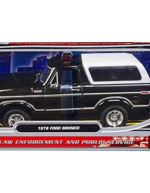 Load image into Gallery viewer, 1978 Ford Bronco Police Car Unmarked Black with White Top "Law Enforcement and Public Service" Series 1/24 Diecast Model Car by Motormax
