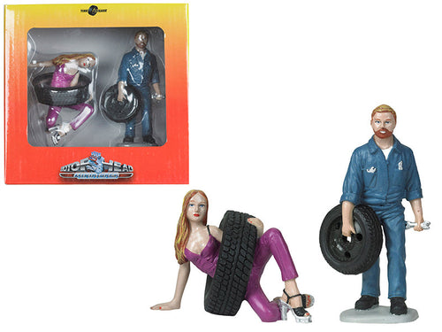 Load image into Gallery viewer, Val and Gary Tire Brigade 2 piece Figurine Set 1/18 by Motorhead Miniatures
