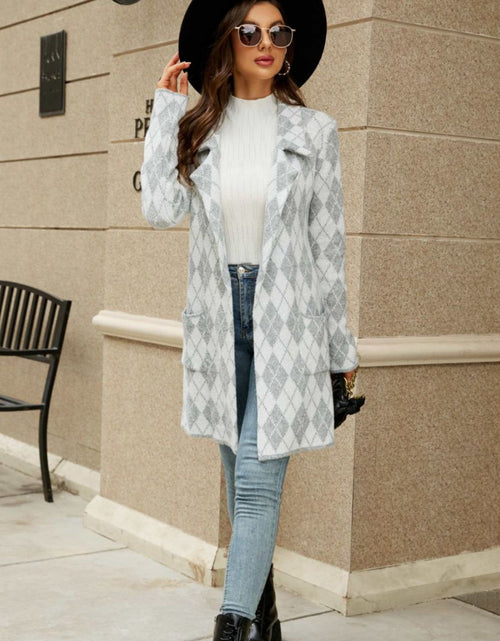 Load image into Gallery viewer, Printed Open Front Lapel Collar Cardigan with Pockets
