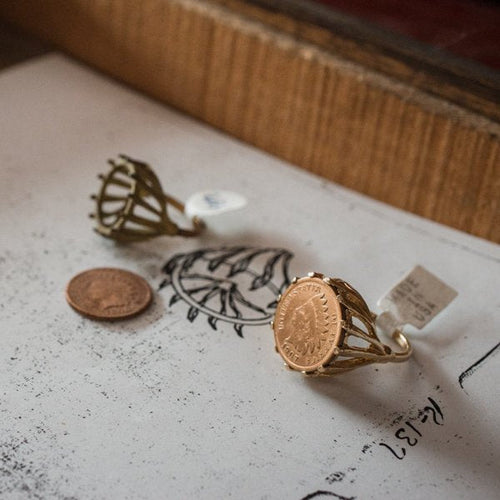 Load image into Gallery viewer, Vintage Ring Indian Head Penny Ring Antique 18k Gold Edwardian Style Handcrafted Coin Jewelry #R137 by PVD Vintage Jewelry
