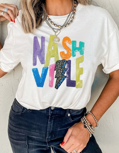 Load image into Gallery viewer, Lightening NASHVILLE Sequin Round Neck T-Shirt
