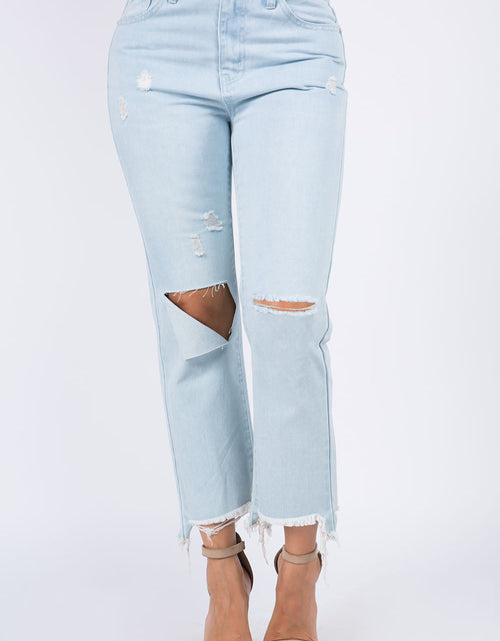 Load image into Gallery viewer, American Bazi High Waist Distressed Raw Hem Jeans
