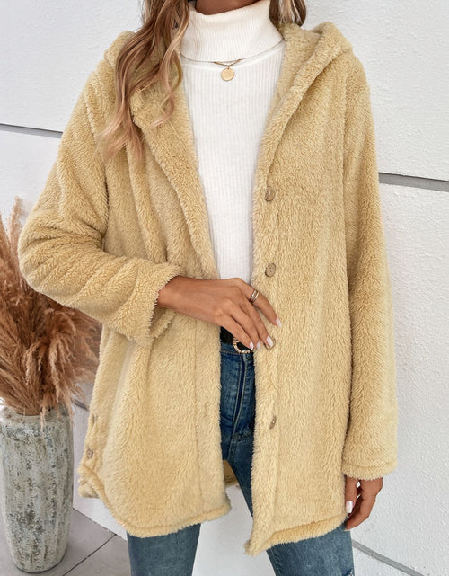Load image into Gallery viewer, Fuzzy Button Up Hooded Jacket
