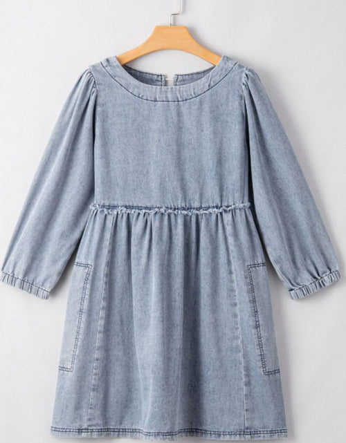 Load image into Gallery viewer, Cutout Round Neck Balloon Sleeve Denim Dress
