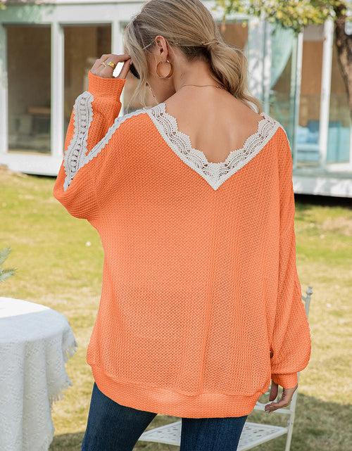 Load image into Gallery viewer, Ivy Lane Contrast Spliced Lace V-Neck Top
