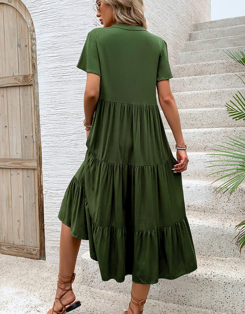 Load image into Gallery viewer, Perfee Tiered Notched Short Sleeve Midi Dress
