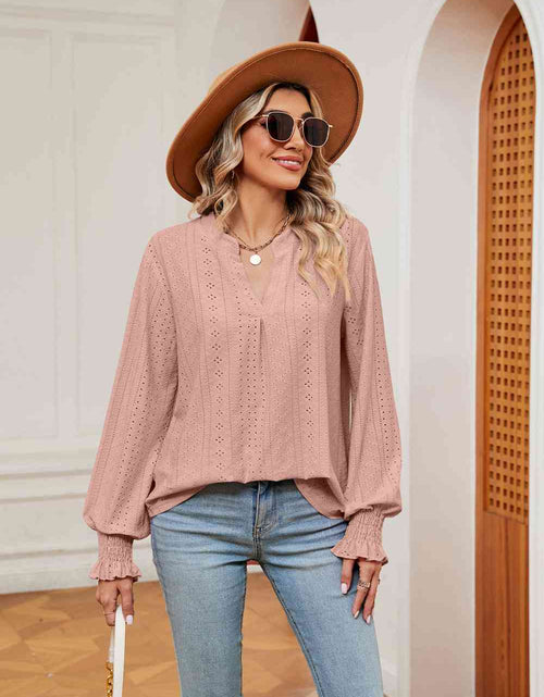 Load image into Gallery viewer, Notched Neck Flounce Sleeve Blouse
