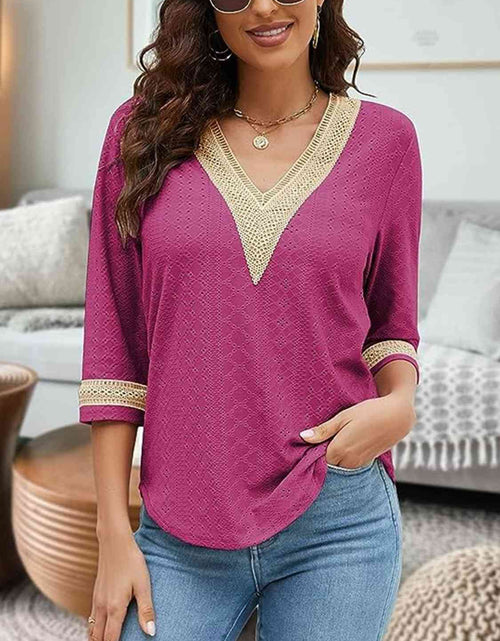 Load image into Gallery viewer, V-Neck Eyelet Blouse

