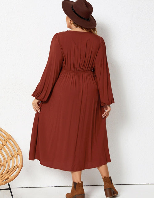 Load image into Gallery viewer, Plus Size Lace Detail V-Neck Balloon Sleeve Dress
