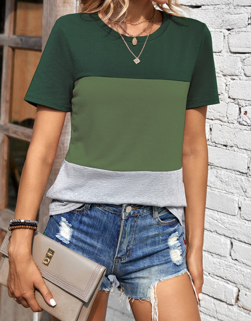 Load image into Gallery viewer, Color Block Round Neck Short Sleeve T-Shirt
