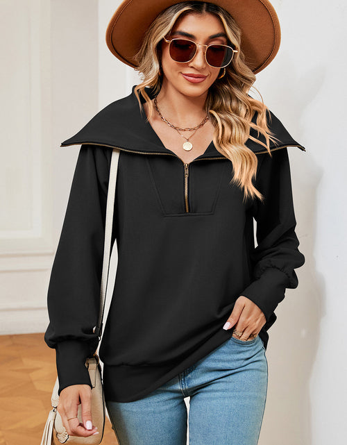Load image into Gallery viewer, Half Zip Lantern Sleeve Sweatshirt
