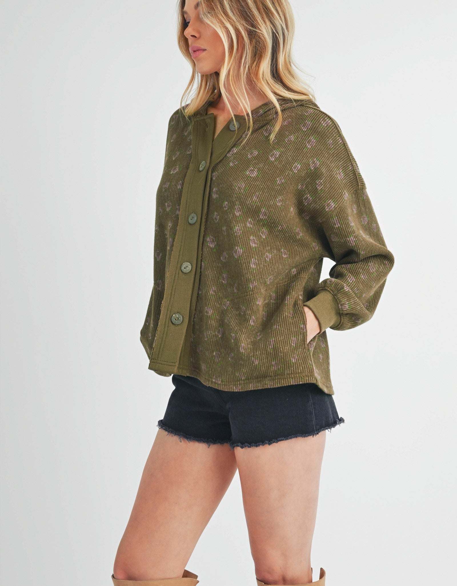 Aemi + Co Floral Button Up Hooded Jacket
