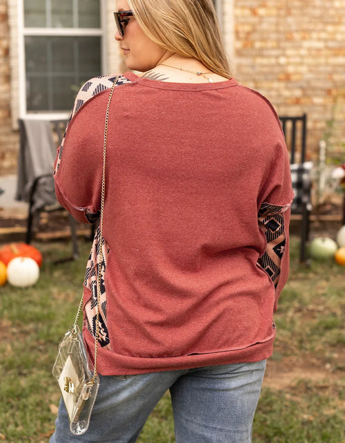 Load image into Gallery viewer, Plus Size Geometric Round Neck Long Sleeve Sweatshirt
