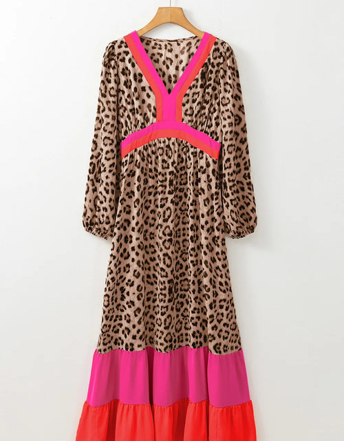 Load image into Gallery viewer, Leopard V-Neck Long Sleeve Maxi Dress
