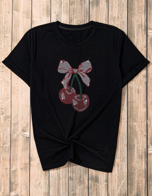Load image into Gallery viewer, Cherry Graphic Round Neck Short Sleeve T-Shirt

