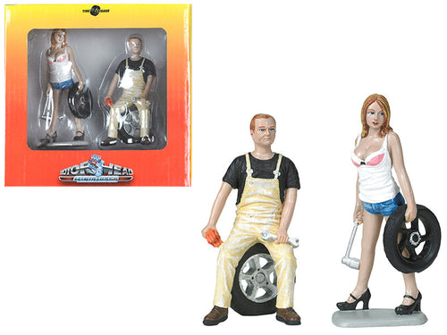Load image into Gallery viewer, Meg and Derek Tire Brigade 2 piece Figurine Set 1/18 by Motorhead Miniatures
