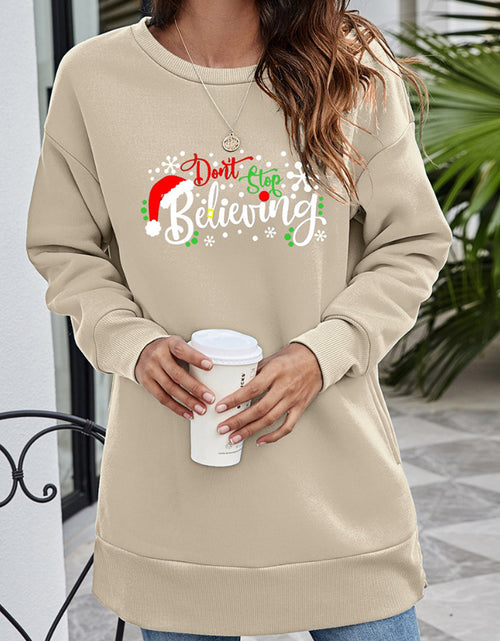 Load image into Gallery viewer, DON'T STOP BELIEVING Graphic Drop Shoulder Sweatshirt
