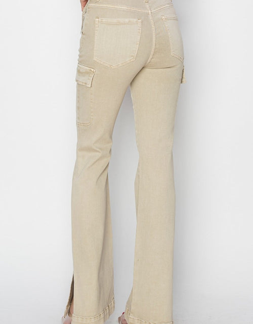 Load image into Gallery viewer, RISEN Full Size High Rise Side Slit Cargo Bootcut Jeans
