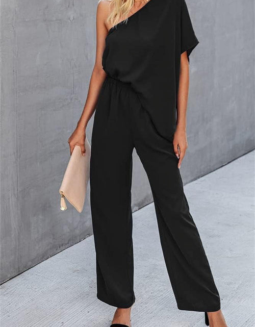 Load image into Gallery viewer, Single Shoulder Short Sleeve Jumpsuit
