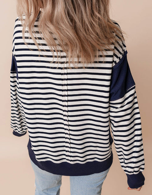 Load image into Gallery viewer, Exposed Seam Striped Long Sleeve Sweatshirt
