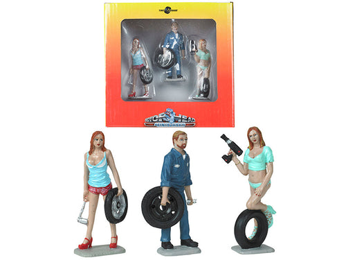 Load image into Gallery viewer, Michelle, Meg and Gary Tire Brigade 3 piece Figurine Set 1/24 by Motorhead Miniatures

