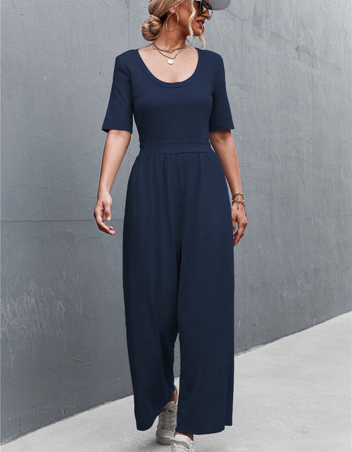 Load image into Gallery viewer, Scoop Neck Half Sleeve Wide Leg Jumpsuit
