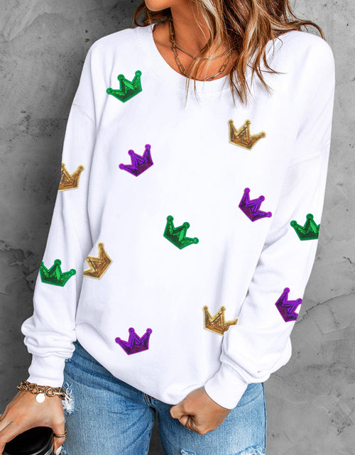 Load image into Gallery viewer, Crown Sequin Round Neck Sweatshirt
