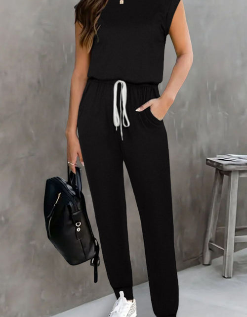 Load image into Gallery viewer, Drawstring Round Neck Sleeveless Jumpsuit
