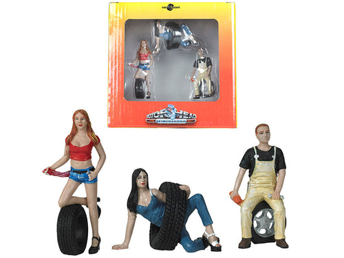 Load image into Gallery viewer, Val, Andie and Derek Tire Brigade 3 piece Figurine Set 1/24 by Motorhead Miniatures
