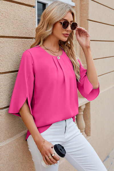 Load image into Gallery viewer, Round Neck Slit Half Sleeve Top
