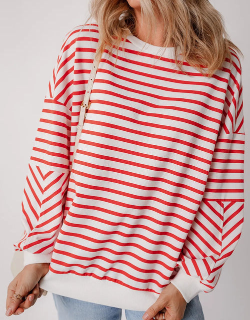 Load image into Gallery viewer, Striped Dropped Shoulder Long Sleeve Sweatshirt
