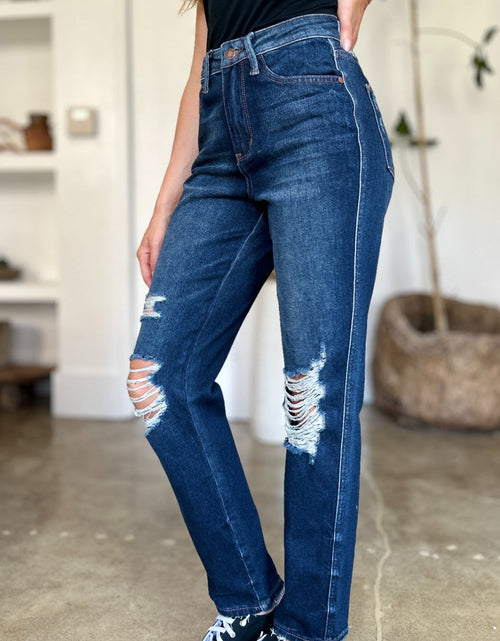 Load image into Gallery viewer, Judy Blue Full Size High Waist Rigid Magic Heavy Destroy Straight Jeans
