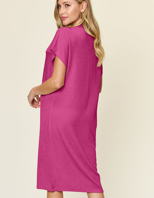 Load image into Gallery viewer, Double Take Full Size Texture Mock Neck Short Sleeve Dress
