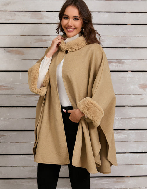 Load image into Gallery viewer, Fuzzy Trim Long Sleeve Poncho
