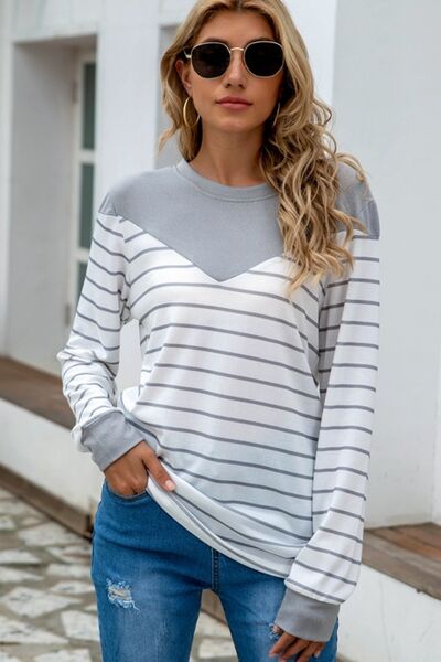 Load image into Gallery viewer, Striped Round Neck Long Sleeve T-Shirt
