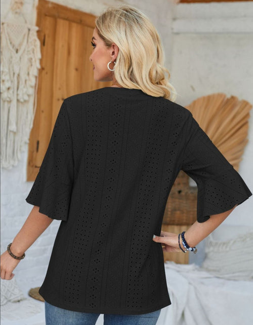 Load image into Gallery viewer, Eyelet Notched Half Sleeve T-Shirt
