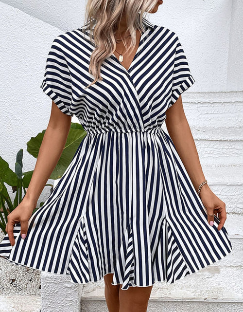Load image into Gallery viewer, Perfee Striped Johnny Collar Mini Dress
