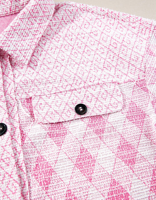 Load image into Gallery viewer, Geometric Print Textured Flap Pocket Shacket
