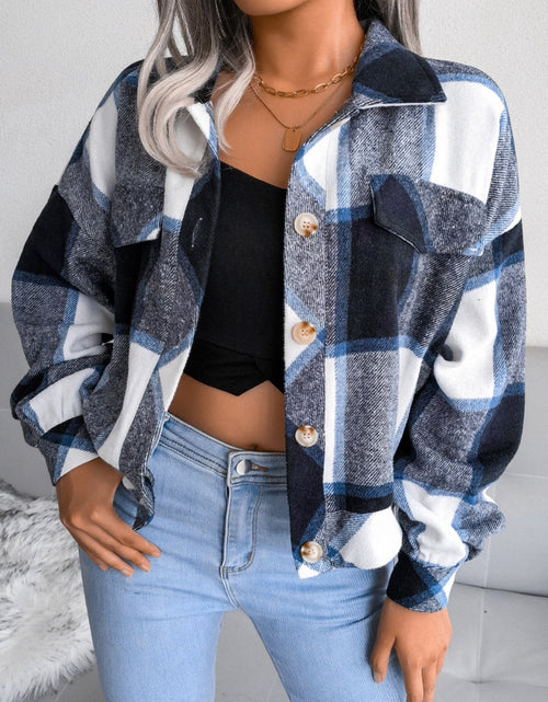 Load image into Gallery viewer, Plaid Collared Neck Long Sleeve Jacket
