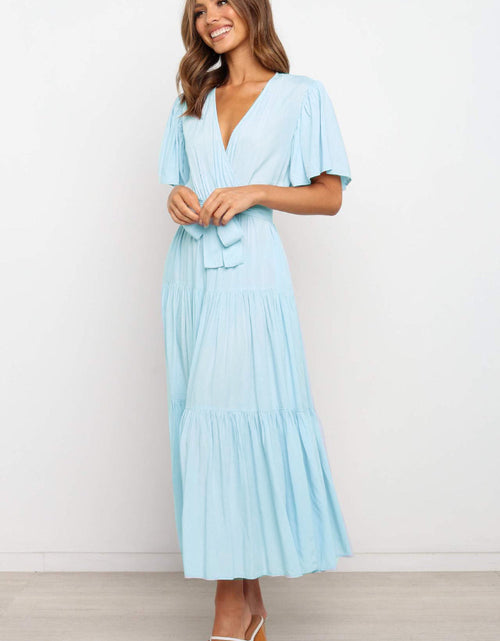 Load image into Gallery viewer, Tied Back Tiered Short Sleeve Midi Dress
