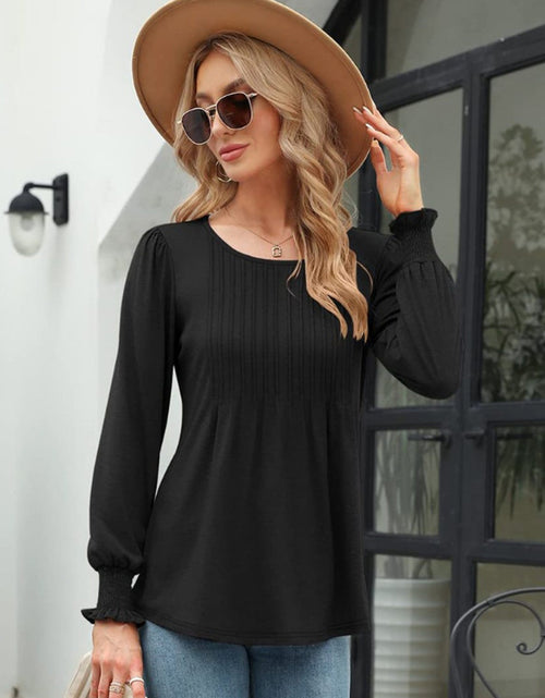 Load image into Gallery viewer, Smocked Round Neck Lantern Sleeve Blouse
