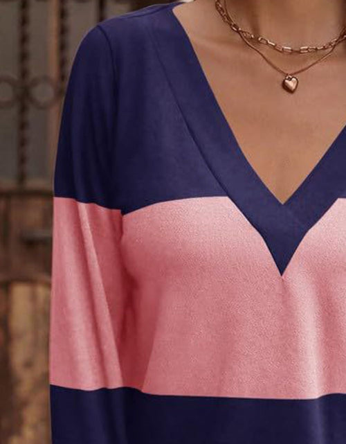 Load image into Gallery viewer, Decorative Button Contrast V-Neck Long Sleeve T-Shirt

