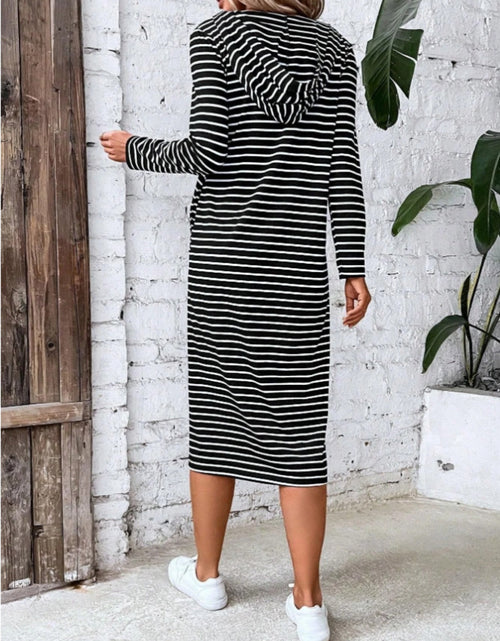 Load image into Gallery viewer, Striped Zip Front Hooded Dress

