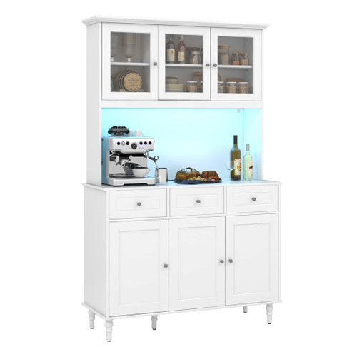 Load image into Gallery viewer, 77 Inches Kitchen Pantry Storage Cabinet with LED Lights and Power Outlets-White
