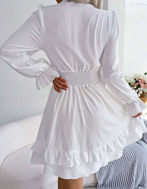 Load image into Gallery viewer, Tie Front Smocked Waist Flounce Sleeve Dress
