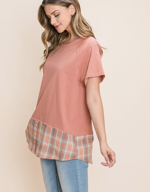 Load image into Gallery viewer, Cotton Bleu by Nu Lab Plaid Contrast Short Sleeve T-Shirt
