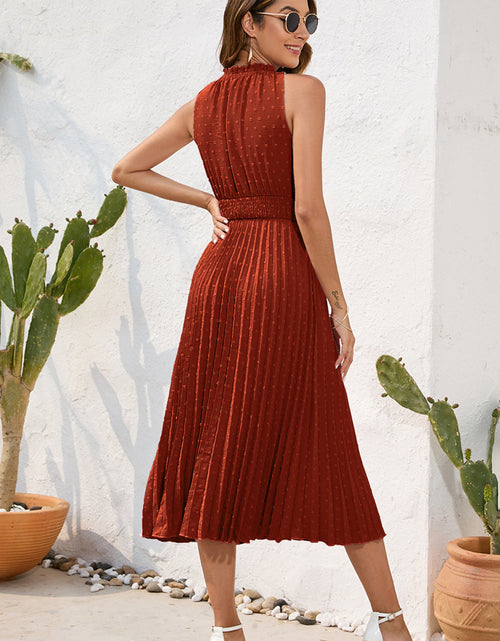 Load image into Gallery viewer, Swiss Dot Tie Neck Sleeveless Dress
