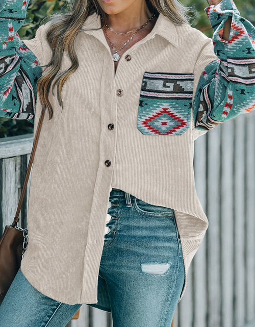 Load image into Gallery viewer, Perfee Pocketed Geometric Collared Neck Shacket
